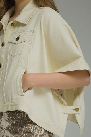 Short Sleeve Denim Cape Jacket - Ecru