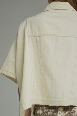 Short Sleeve Denim Cape Jacket - Ecru