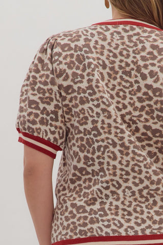 Short Puff Sleeve Leopard Sweater