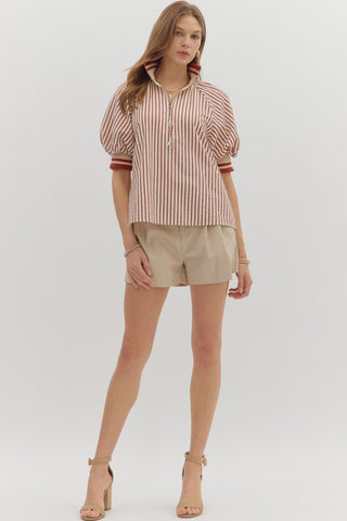 Striped Half Zip Top w/ Accent Band Trim
