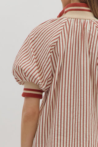 Striped Half Zip Top w/ Accent Band Trim