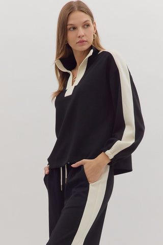 Black/Ivory Contrast Long Sleeve Wide Leg Pant Set