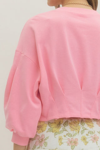 Bubble Gum Pink 3/4 Balloon Sleeve Crop Top