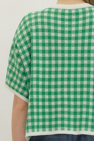 Green Gingham Short Sleeve Crop Top