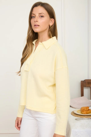 Lightweight Exposed Seam Long Sleeve Textured Knit Polo - 3 Colors!