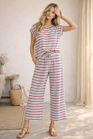 Red, White & Blue Americana Ribbed Striped Pant/Lounge Set
