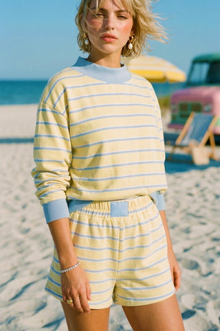 Mockneck Stripe Sweatshirt Lounge Top - Matching Shorts Available!