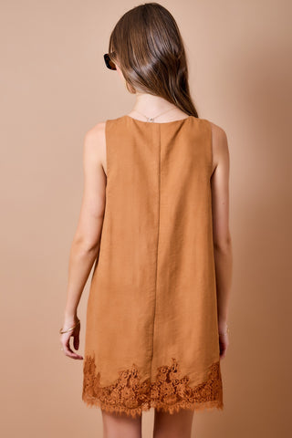 Sleeveless Suede Dress w/ Lace Detail