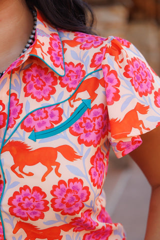Wild Bloom Flutter Sleeve Button Up Top