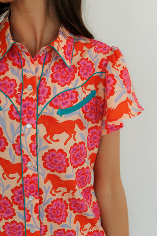 Wild Bloom Flutter Sleeve Button Up Top