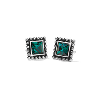 Brighton Sparkle Square Mini Post Earrings Green are a pair of square mini post earrings with a silver plated finish and green center accent