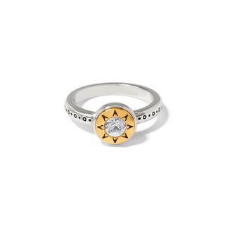 Brighton Mosaic Two Tone Ring is a silver ring with a gold accent and clear gemstone 