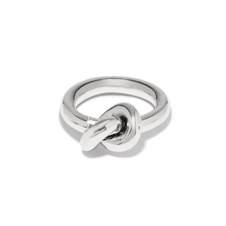 Brighton Interlok Single Knot Ring is a silver ring with a knot in the center 