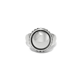 Brighton Pretty Tough Bold Stud Ring is a silver ring with a large central dome with dot accents