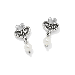 Brighton Alcazar Amor Pearl Post Drop Earrings is a pair of heart-shaped earrings with pearl drops