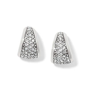 Brighton Meridian Small Hoop Earrings are a pair of silver triangular earrings with crystal embellishments 