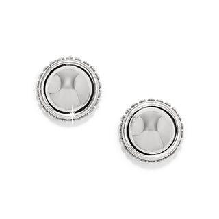 Brighton Pretty Tough Bold Stud Post Earrings is a pair of silver earrings with small circular accent trim. 