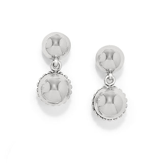 Brighton Pretty Tough Bold Stud Post Drop Earrings is a pair of silver earrings with small circular accent detail. 