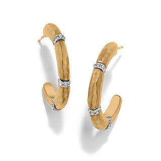 Brighton Meridian Geo Open Hoop Earrings is a pair of gold hoop earrings with embedded crystals