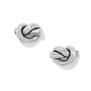 Brighton Interlok Single Knot Mini Earrings is a pair of silver knot-shaped earrings