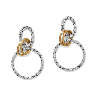 Brighton Pebble Link Two Tone Post Drop Earrings is a pair of silver and gold hoop earrings on a white background