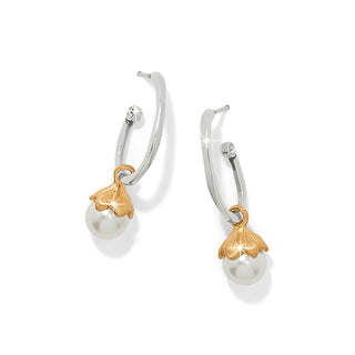 Brighton Everbloom Pearl Hoop Earrings is a pair of earrings with pearl drops and gold accents 