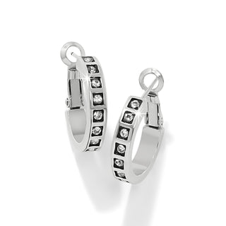Brighton Love Knows Hoop Earrings is a pair of silver hoop earrings with channel set clear crystals. 