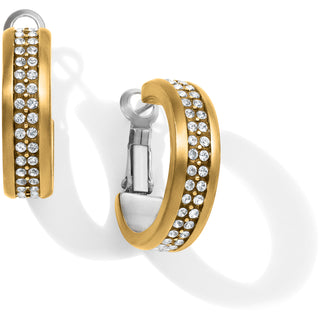 Brighton Meridian Two Tone Hoop Earrings are a pair of gold hoop earrings with embedded crystals and silver trim