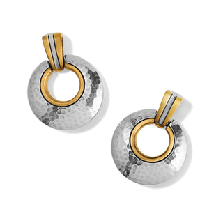 Brighton Entrada Post Drop Earrings is a pair of earrings with gold and silver circular design