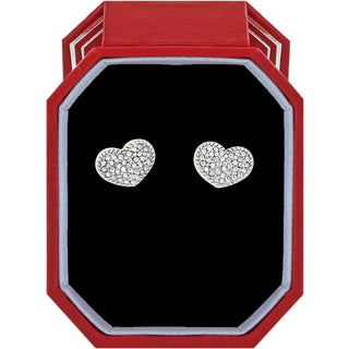 Brighton Illumina Celeste Heart Post Earrings w/ Gift Box is a pair of heart-shaped earrings in a red and black jewelry box