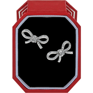 Brighton Illumina Bow Post Earrings w/ Gift Box is a pair of bow-shaped earrings in a red and black box