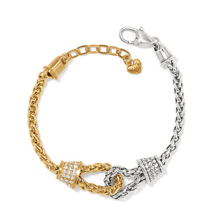 Brighton Meridian Venus Two Tone Bracelet is a two-tone gold and silver bracelet with crystal accents. 