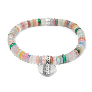 Brighton Mingle Sweetheart Bead Stretch Bracelet is a multicolored beaded bracelet with a silver heart charm 