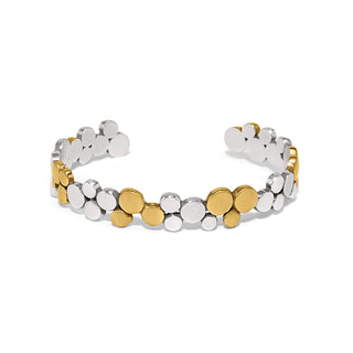 Brighton Pebble Edge Flex Cuff Bracelet is a bangle with alternating silver and gold circular beads 