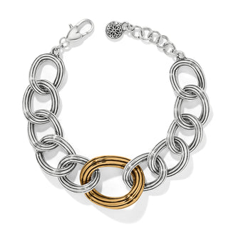 Brighton Ferrara Eterna Link Bracelet is a silver chain bracelet with a gold interlocking ring 