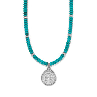 Brighton Mosaic Turquoise Teardrop Necklace is a turquoise beaded necklace with a silver pendant