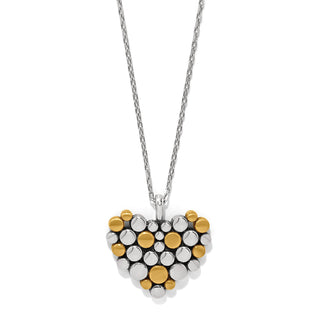 Brighton Pebble Edge Heart Necklace is a silver necklace with a silver and gold pebbled heart-shaped pendant 