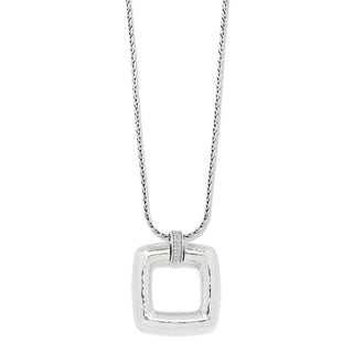 Brighton Meridian Geo Dew Necklace is a silver necklace with a square pendant with crystal accents