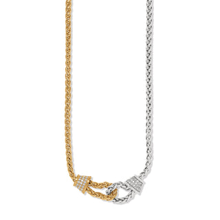 Brighton Meridian Ventus Two Tone Short Necklace is a two-tone gold and silver rope necklace with crystal accents