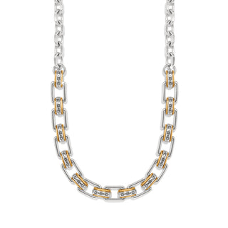 Brighton Mosaic Two Tone Links Necklace is a silver and gold chain necklace
