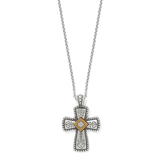 Brighton Covenant Cross Necklace is a silver cross pendant with gold accents and a center crystal