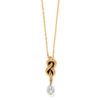  Brighton Interlok Single Knot Drop Necklace is a gold necklace with a unique knot design and silver pendant 