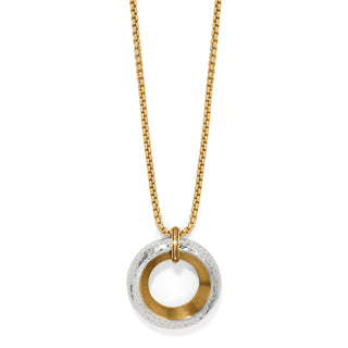Brighton Medici Petite Necklace is a gold and silver circular pendant necklace 