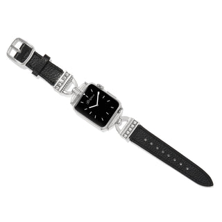 Brighton Pretty Tough Black/White Reversible Watch Band is a black/white reversible leather watchband with silver trim accents. 