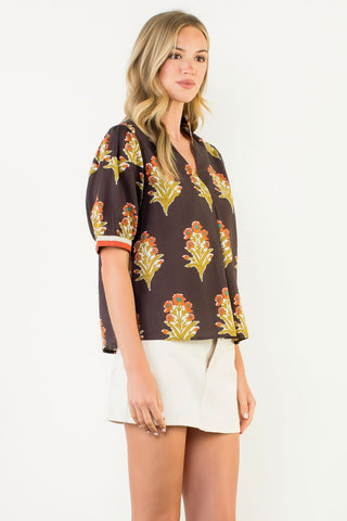 1/2 Sleeve Floral Detail Top