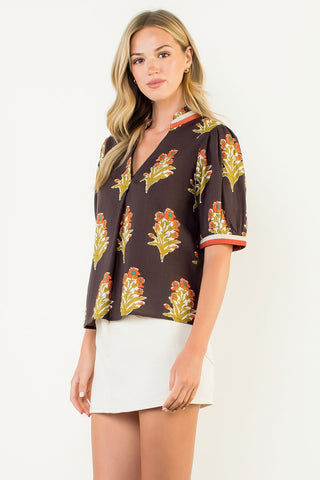1/2 Sleeve Floral Detail Top