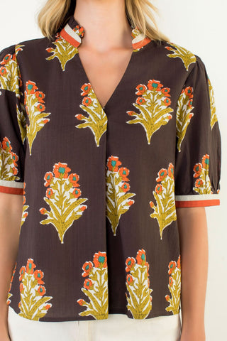 1/2 Sleeve Floral Detail Top