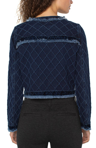 Collarless Fray Edge Jacket W/ Velvet Trim by Liverpool