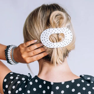Teleties White Polka Dot Party Flat Round Hair Clip - Large