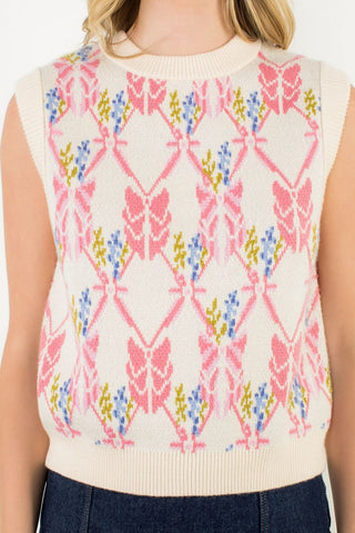 Butterfly Floral Pattern Sleeveless Knit Top